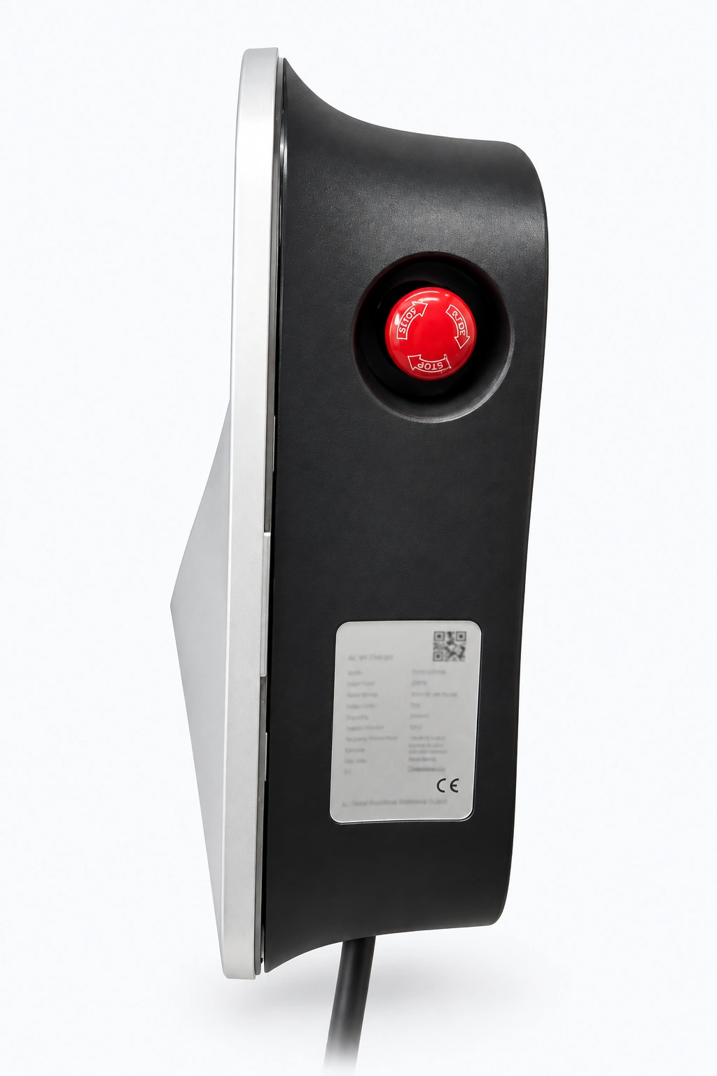 Side-mounted red emergency-stop button